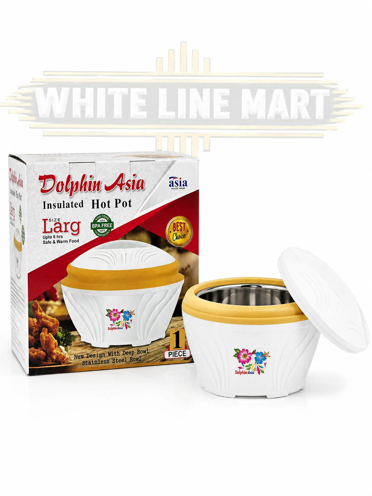Dolphin Asia Large Insulated Hotpot Casserole (Mustard/Yellow Trim) | White Line Mart