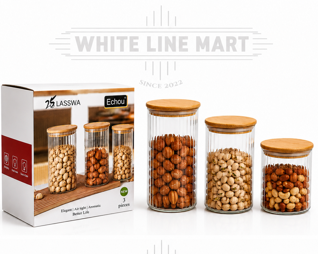 3-in-1 Glass Jar Set | Premium Kitchen Storage Jar Set | White Line Mart