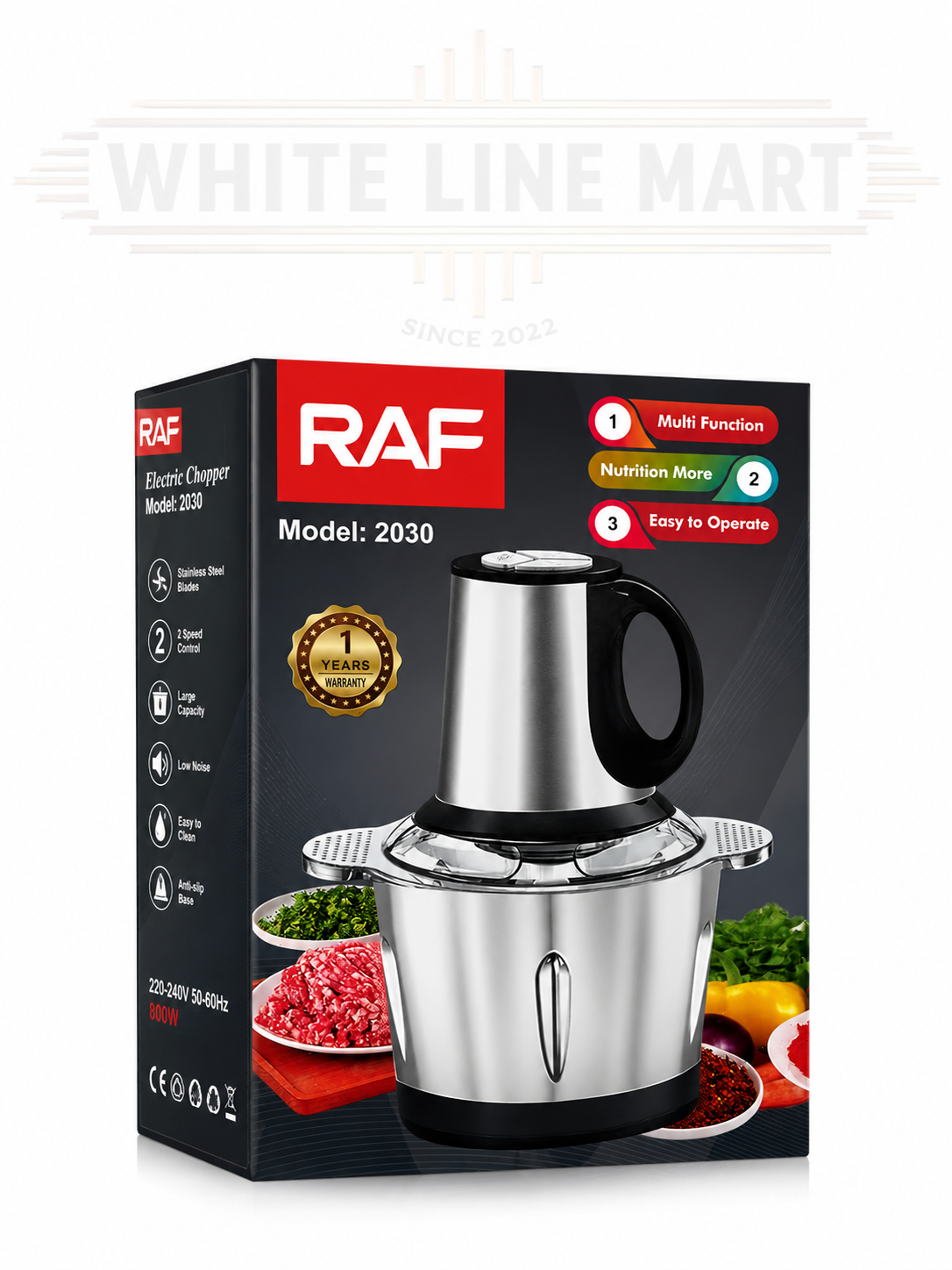 RAF Electric Meat Chopper Model 2030 | 800W Stainless Steel Food Chopper | White Line Mart