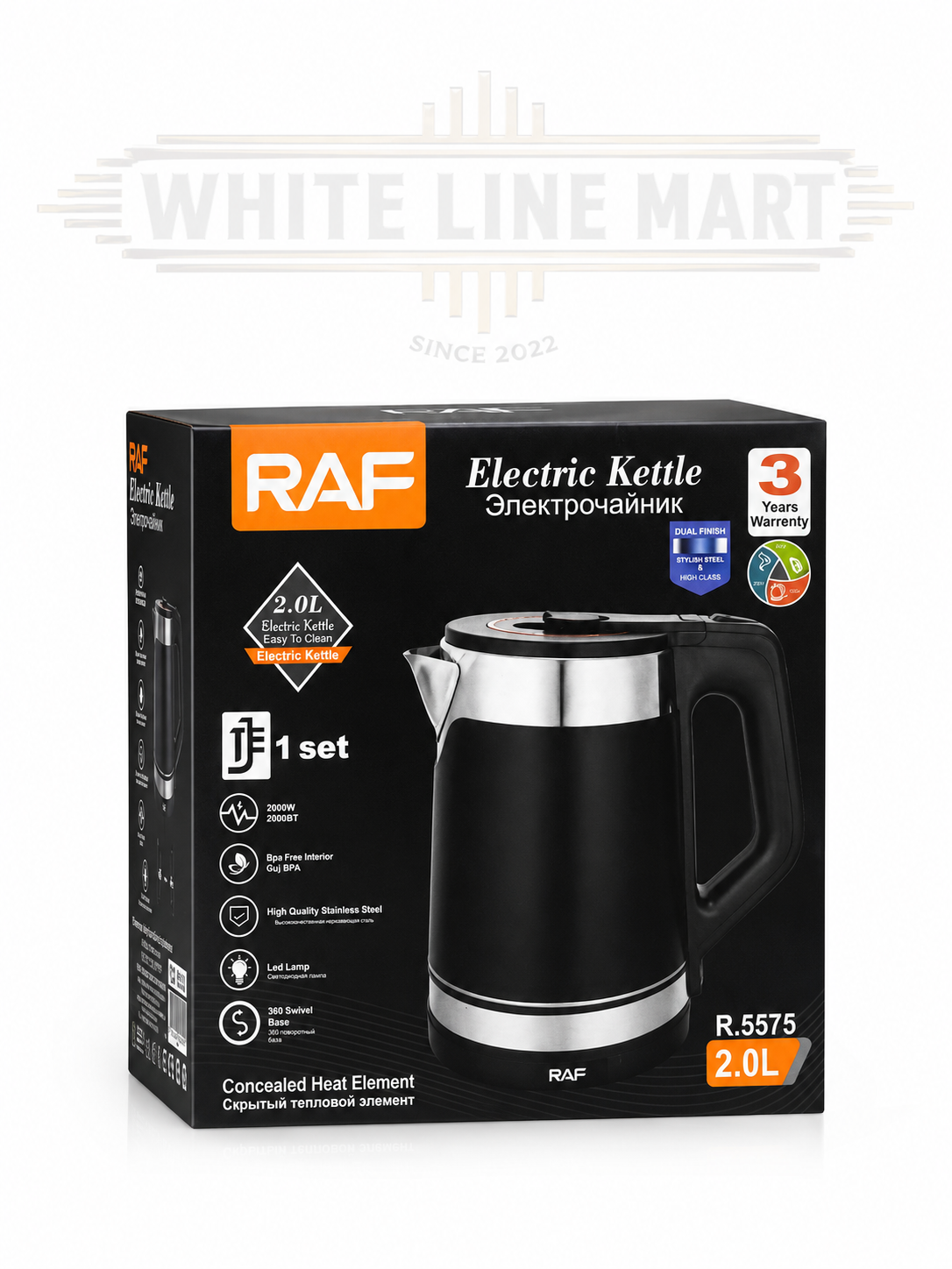 RAF 2.0L Stainless Steel Electric Kettle | 2000W Fast Boil Electric Kettle