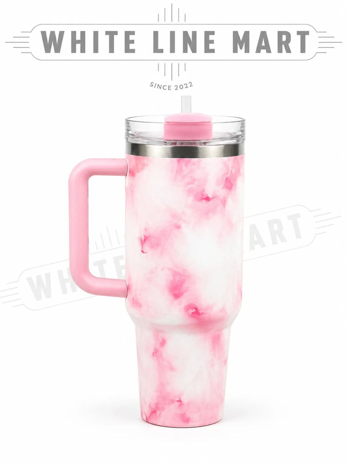 Printed Stainless Steel Vacuum Insulated Tumbler with Straw & Handle | Thermal Travel Flask | White Line Mart