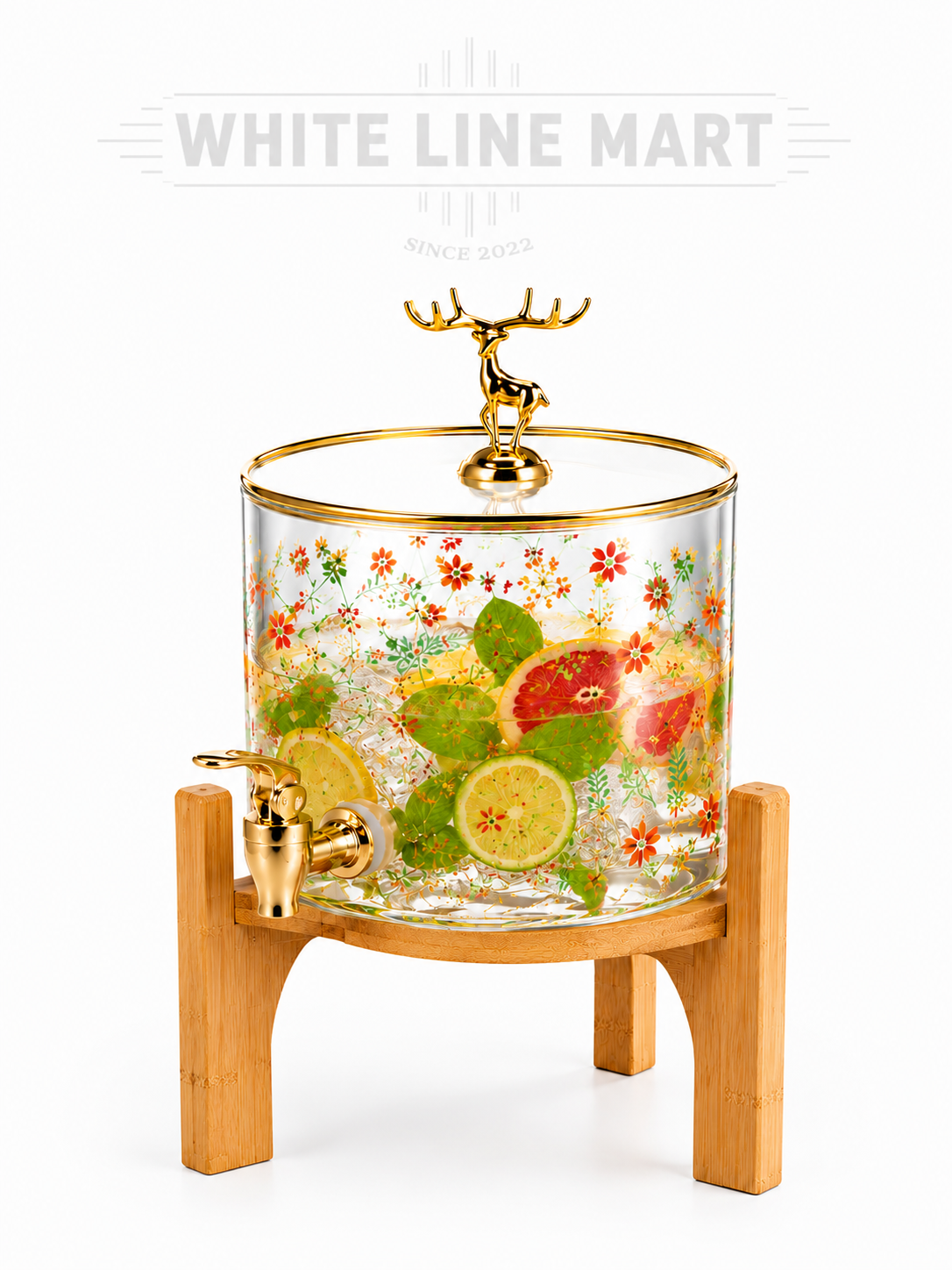 Glass Dispenser with Wooden Base | Beverage Dispenser | White Line Mart