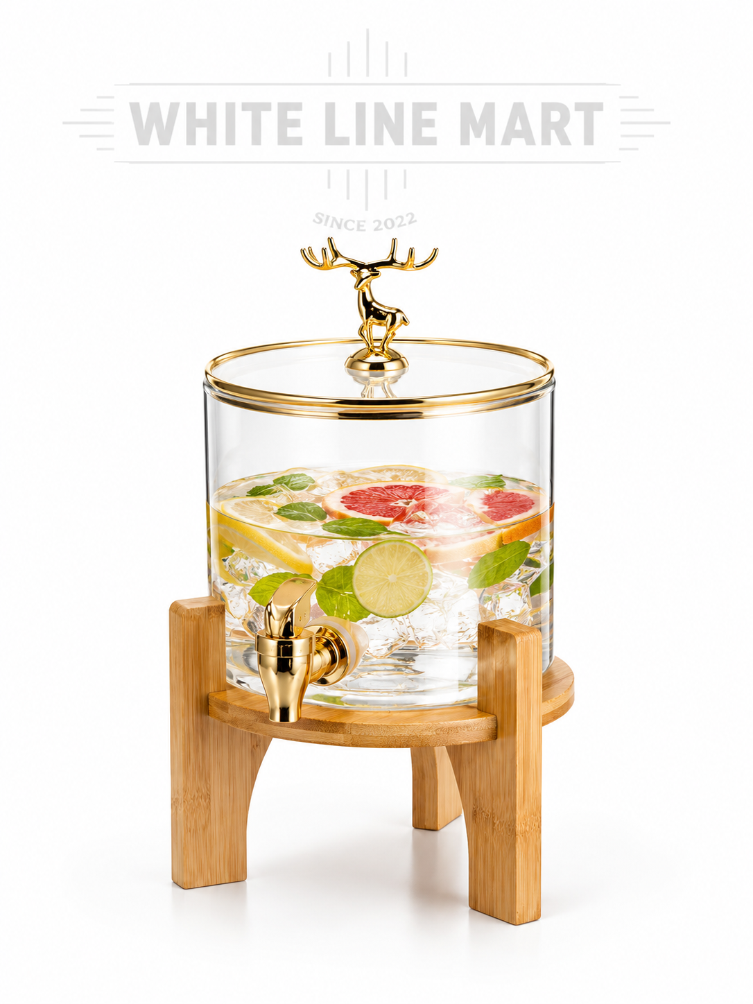 Glass Dispenser with Wooden Base | Beverage Dispenser | White Line Mart