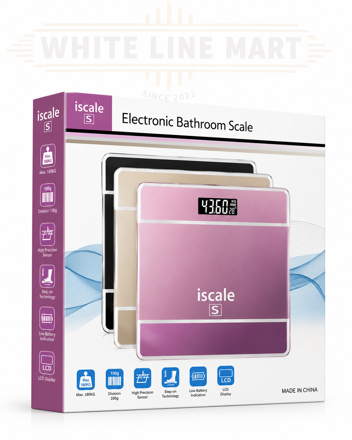 iScale Electronic Bathroom Scale | Digital Body Weight Scale 180KG | White Line Mart